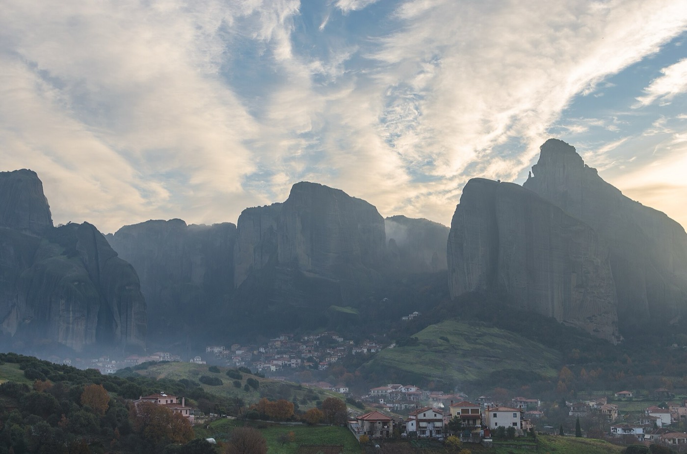 Kastraki village houses under the Meteora rocks